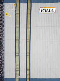 RKT2003 Off-White Balaramapuram Handloom saree with Peacock Teal and Woven Gold Borders.