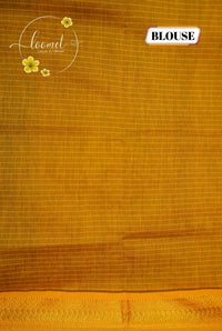 RS1411 Royal Blue and Golden Yellow Kalyani Cotton saree with Checkered pattern.