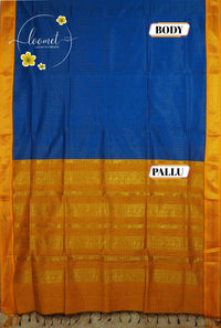 RS1411 Royal Blue and Golden Yellow Kalyani Cotton saree with Checkered pattern.