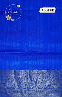 RS1611 Cobalt Blue Matka silk saree with floral and paisley circular motifs.