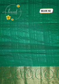 RS1612 Emerald Green Matka silk saree with floral and paisley circular motifs.
