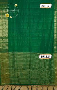 RS1612 Emerald Green Matka silk saree with floral and paisley circular motifs.