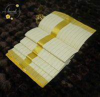 SDS1201 Off-White Balaramapuram Handloom saree with Elegant Zari Stripes.