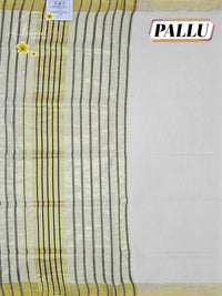 SDS1301 Off-White Balaramapuram Handloom saree with Midnight Black and Zari Stripes.