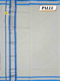 SDS1401 Off-White Balaramapuram Handloom saree with sky blue borders and shimmering silver zari.