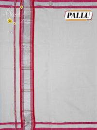 SDS1402 Off-White Balaramapuram Handloom saree with pink borders and shimmering silver zari.