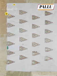 SDS1501 Off-White Kerala Cotton saree with golden kasavu border and temple spire buttas.