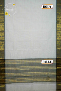SKT5030 Off-White cotton saree with zari checked (Kattam) pattern.