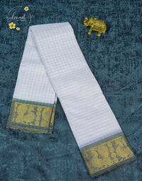 SKT5030 Off-White cotton saree with zari checked (Kattam) pattern.