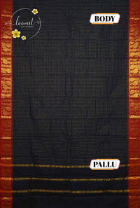 SKT5034 Black cotton saree with zari checked (Kattam) pattern.