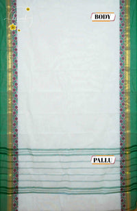 SKT5131 Off-White cotton saree with plain body pattern.