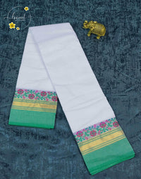 SKT5131 Off-White cotton saree with plain body pattern.