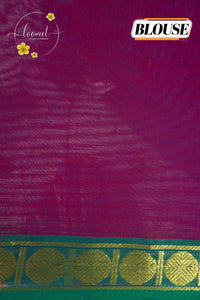 SKV1061 Royal blue Cotton saree featuring magenta pallu gold zari with temple patterns.