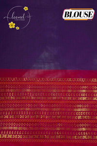 SKV2312 Deep purple Cotton saree featuring blue and red zari woven borders.