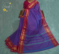SKV4152 Violet Cotton saree featuring rich wine-purple borders.