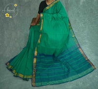 SKV5271 Sea Green Cotton saree featuring royal blue borders, golden zari.