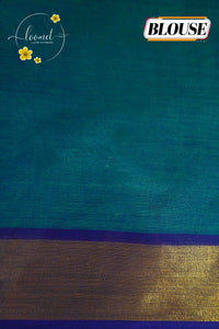 SKV5271 Sea Green Cotton saree featuring royal blue borders, golden zari.