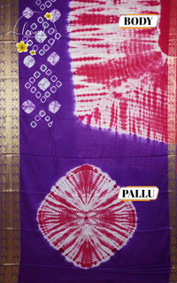 SPT3041 Dual-tone Cotton saree with  Shibori tie-dye pattern