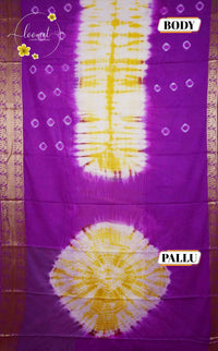 SPT3042 Dual-tone Cotton saree with  Shibori tie-dye pattern