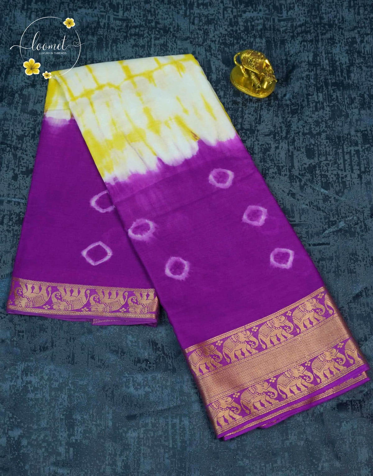 SPT3042 Dual-tone Cotton saree with  Shibori tie-dye pattern