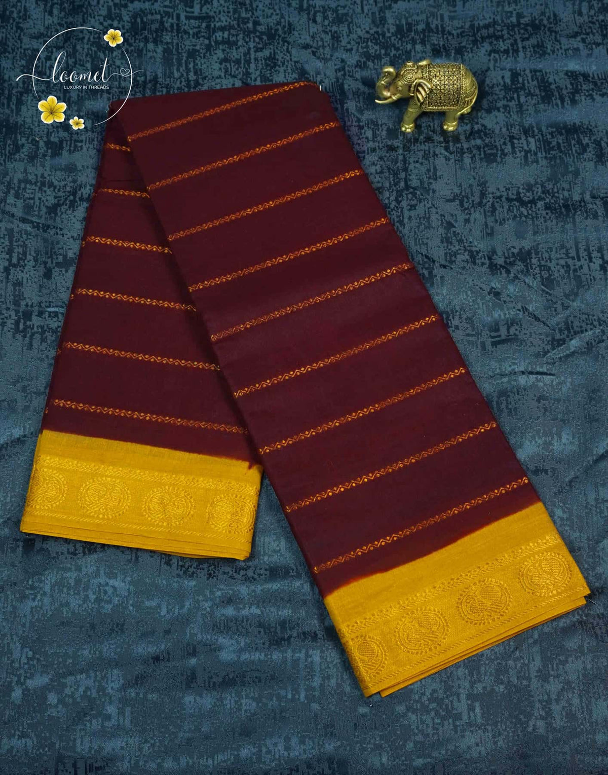 SPT3142 Deep Maroon-Brown Silk-Cotton saree with velthari design