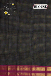 SPT3241 Black Silk-Cotton saree with korvai design