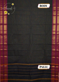 SPT3241 Black Silk-Cotton saree with korvai design