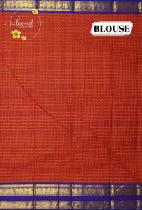 SPT3242 Red Silk-Cotton saree with korvai design