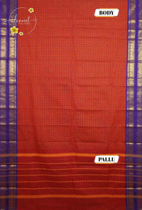 SPT3242 Red Silk-Cotton saree with korvai design