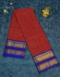 SPT3242 Red Silk-Cotton saree with korvai design