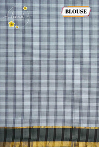 SPT3244 Grey and white Cotton saree with checked pattern.