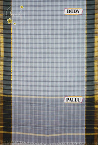 SPT3244 Grey and white Cotton saree with checked pattern.