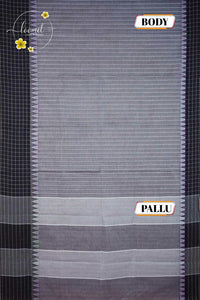 SPT3245 Steel grey Cotton saree with checked pattern.