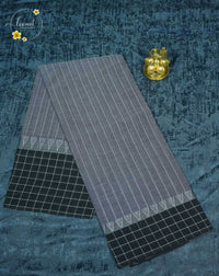 SPT3245 Steel grey Cotton saree with checked pattern.