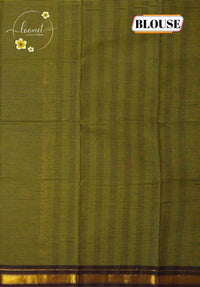 SPT3247 Olive Green cotton saree with with Micro-Stripe.