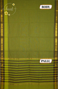 SPT3247 Olive Green cotton saree with with Micro-Stripe.