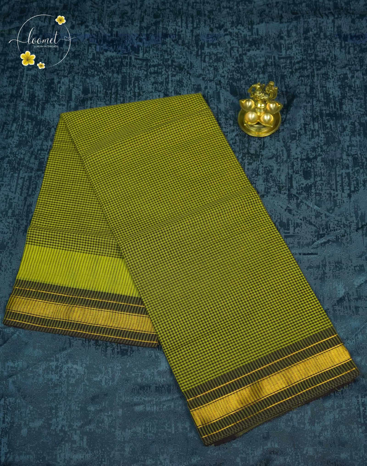 SPT3247 Olive Green cotton saree with with Micro-Stripe.