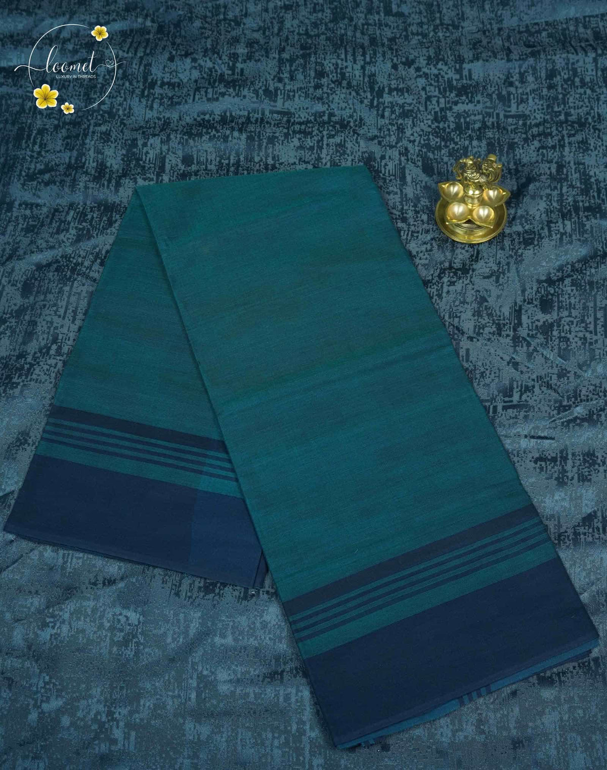 SPT3248 Deep Sea Green cotton saree with plain body pattern.