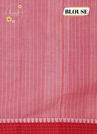SPT3250 Pastel Pink and Red cotton saree with horizontal Micro-Stripe.