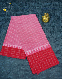 SPT3250 Pastel Pink and Red cotton saree with horizontal Micro-Stripe.