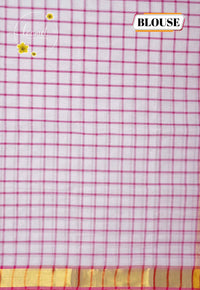 SPT3251 Off-White and Rani Pink cotton saree with Bold Check (Kattam) pattern.