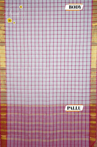 SPT3251 Off-White and Rani Pink cotton saree with Bold Check (Kattam) pattern.