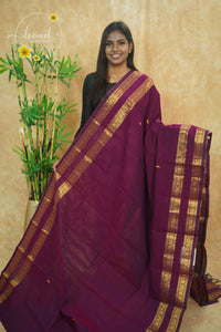 SSK1042 Purple Cotton saree with woven Paisley buttas.