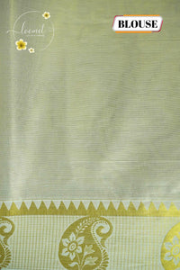ZS1620 Light Gold Cotton Tissue saree with paisley and floral motifs