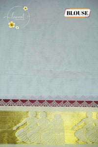 ZS1720 Off-White Kerala Kasavu Kuthampully Cotton saree with horizontal gold zari lines pattern
