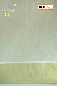 ZS1920 Light Gold Cotton Tissue saree with  Theyyam embroidery motifs